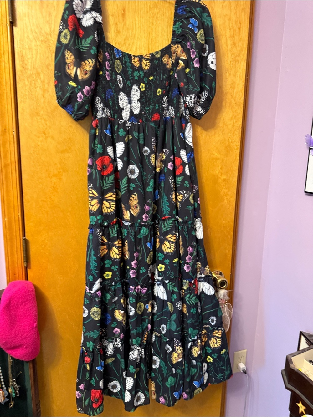 Dressed in LALA Black Butterfly & Floral Tiered Maxi Dress